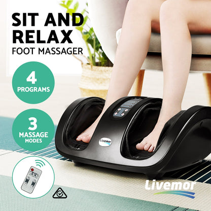 Livemor Foot Massager Shiatsu Massagers Electric Roller Kneading Calf Leg Black