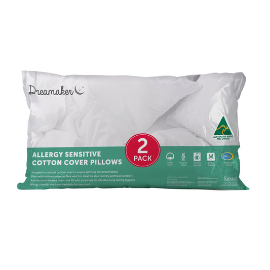 Dreamaker Allergy Sensitive Cotton Cover Pillow 2 Pack